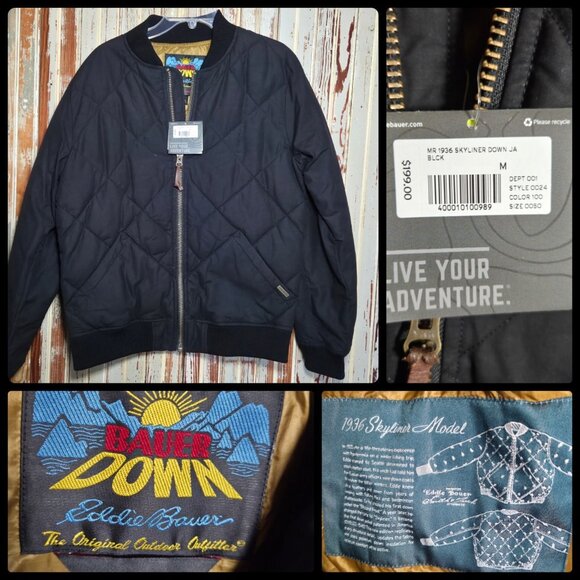 Eddie Bauer Down Jacket Mens MED EB Originals 1936 Skyliner Black Quilted 650 FP - Picture 1 of 13